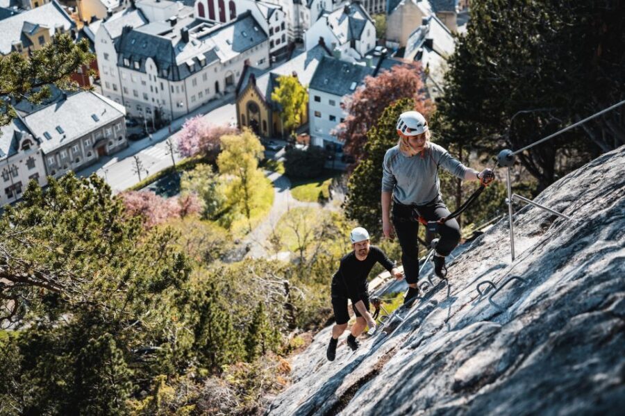 Ålesund: Via Ferrata tour - Climbing to the mid-wall bench: steep, safe, and very photogenic