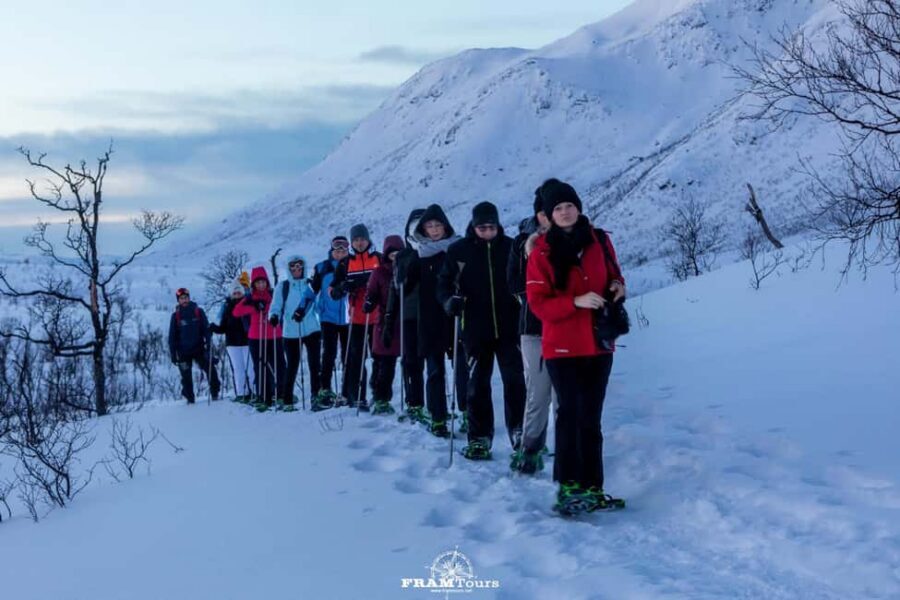Arctic hike on Kvaløya Island with drinks and snacks - Getting ready: snowshoes are included, but your boots are not
