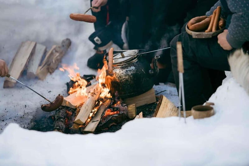 From Tromsø: Daytime Snowshoeing and Snow Park Visit - Campfire lunch in the snow: chopping wood and cooking what you made