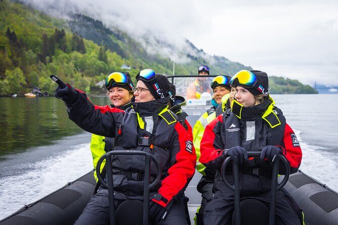 Fyksesund majestic RIB Adventure from Øystese - Your Ride and Gear: Float Suits, Life Jackets, Hood, and Glasses