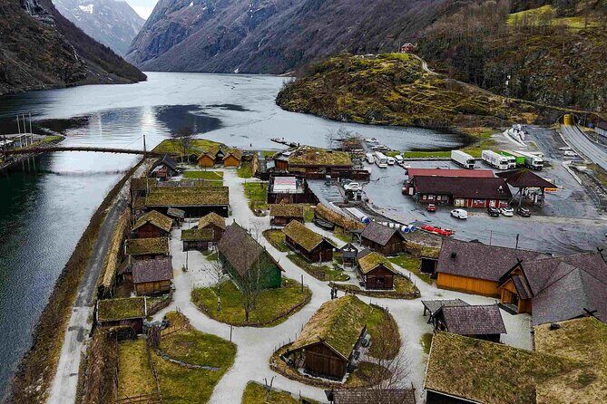 Guided tour to Viking Village, Nærøyfjorden Cruise & Flåm Railway - Gudvangen (short stop) and Njardarheimr: the Viking Village time check