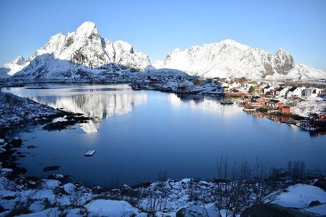 Lofoten VIP PRIVATE tour from Svolvaer - Hamnøy Scenic Viewpoint: Red Cabins Under Big Mountains