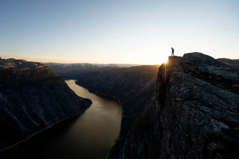 Odda: Overnight Hike to Trolltunga - The first hike: Mågelitopp to Trolltunga with glacier and lake views