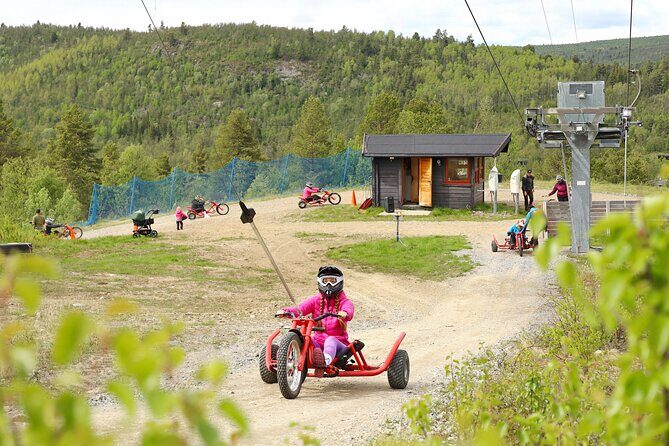 Racing Mountain Cart in Dagali near Geilo, Norway - Ski lift climb to the action slope (570 m up, 670 m down)