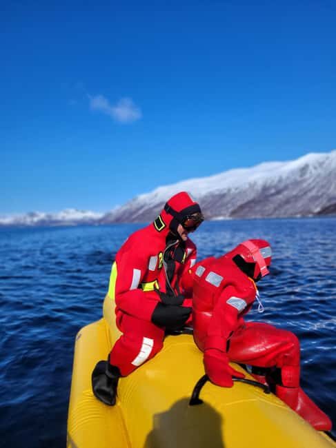 Tromsø: Banana Tube Ride with Arctic Floating - Kaldfjord Safety Briefing and the Survival Suit Fit