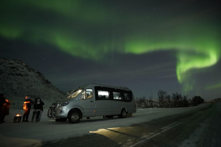 Tromsø: Chase Aurora in Minibus and Free Aurora Portrait - Campsite stop: the warm reset (and the storytelling that makes waiting easier)