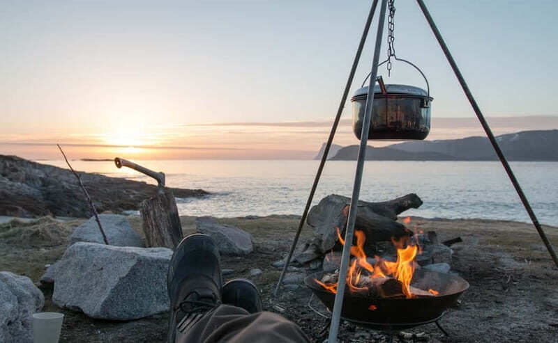 Tromsø: Midnight Sun with Campfire in the wilderness - The coastal overlook: fjords, peaks, and the long summer light