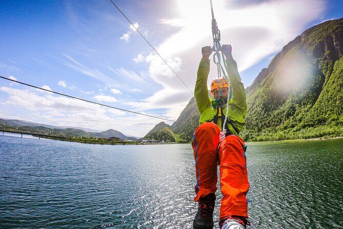 Zipline Experience in Mosjøen - Launch and Safety: Harness, Strong Wire, Auto-Braking